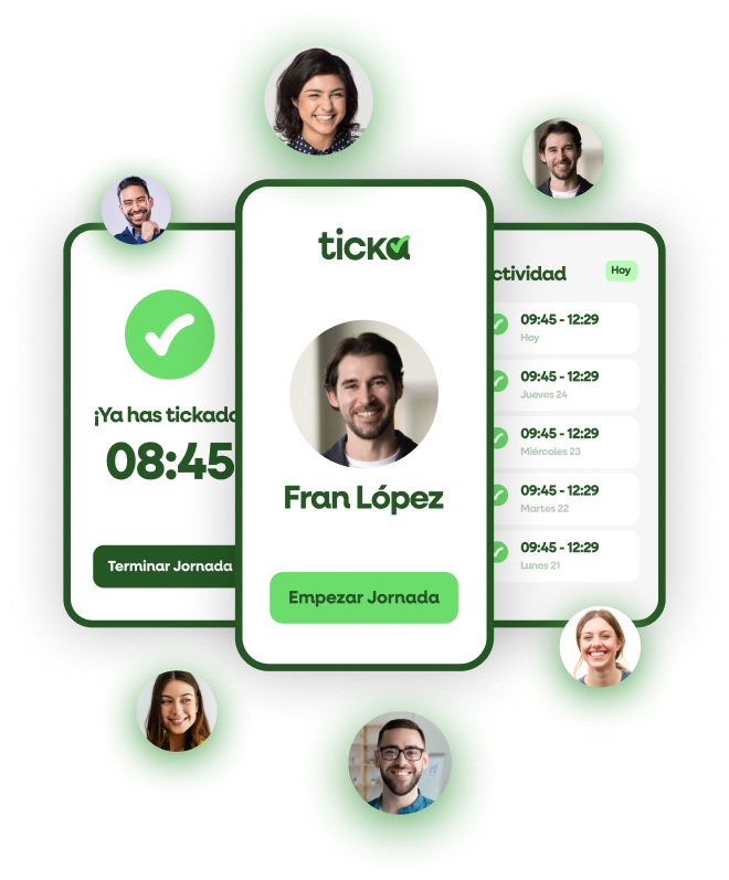 Interfaz de la aplicación de control horario para fichaje de empleados en empresas